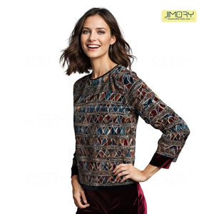 เสื้อครอปท็อปสไตล์ทางการสำหรับผู้หญิง รุ่น JE2080 ผ้าฝ้าย 100% คอสองชั้น ผ้ากำมะหยี่กันยับ ติดกระดุมถัก - Product Image 6