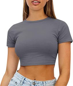 T-shirt court en Spandex pour femme, imprimé personnalisé, col rond, respirant, décontracté, en coton tricoté - Product Image 1