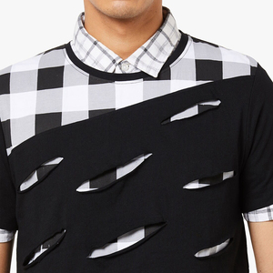 Men's Black Short Sleeve <b>Patchwork</b> T-<b>Shirt</b> 100% Cotton Eco-Friendly Breathable Loose Fit - Product Image 6