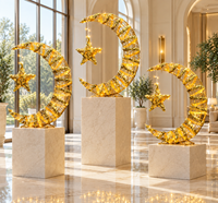Lune en forme de croissant à paillettes LED à piles avec étoile suspendue et support en fil métallique pour la décoration murale de la maison pendant le Ramadan