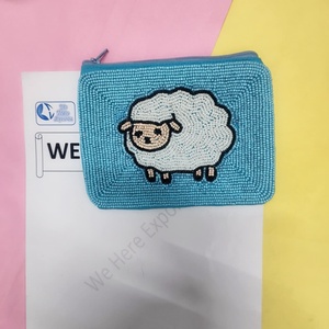 Porte-monnaie mignon fait main en perles, motif mouton, avec fermeture éclair, petit portefeuille animal mignon, mini trousse de maquillage, pour usage quotidien - Product Image 5