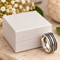 Bague tournante en argent, Bague tournante en argent sterling, Bague de méditation anti-stress, Bague double anneau, Bague en argent perlée