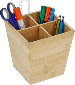 <b>Wooden</b> <b>Square</b> Pen Holder Pencil Stand Rosewood Desk Organizer with Elegant Brass Work Multipurpose Office Home Storage - Product Image 6