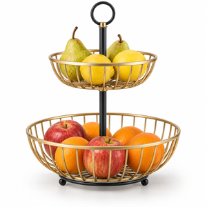 Panier à fruits en métal spacieux, conçu pour une cuisine élégante, une table à manger et une organisation domestique. Cet élégant panier ouvert offre une grande capacité de rangement. - Product Image 6