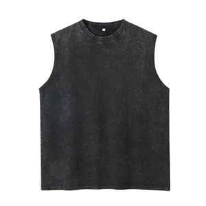 เสื้อกล้ามทรงโอเวอร์ไซส์ผ้าฝ้ายย้อมสีแบบแอซิดวอชสำหรับผู้ชาย รุ่นใหม่ เป็นมิตรต่อสิ่งแวดล้อม ผลิตด้วยวิธีการถักแบบพิเศษ สไตล์สตรีทแวร์สำหรับผู้ชาย - Product Image 1