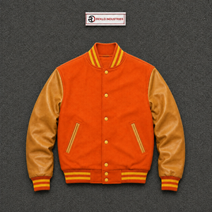 Veste universitaire orange personnalisée avec manches jaune doré, veste bomber classique pour homme, style universitaire, vente en gros, taille S - Product Image 5