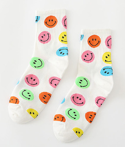 <b>Hot</b>-selling Women Smile <b>Socks</b> Custom Design Knitted Crew <b>Socks</b> Ladies Tube Cotton <b>Sock</b> Wholesale Low MOQ - Product Image 4