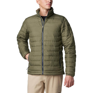 Blouson matelassé vert olive pour homme, col montant, fermeture éclair, coupe-vent, vêtement d'extérieur décontracté, rembourrage en polyester, idéal pour l'automne - Product Image 1