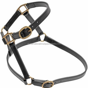 Cabestro de caballo de cuero genuino ajustable doble resistente grueso con hebilla de latón macizo y caballo Halter de anillo - Product Image 5