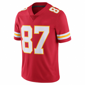 Red American Football Jersey V-Neck Short Sleeve Number 87 Screen Printing Moisture Wicking for Men - Product Image 2