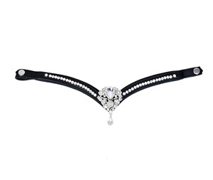 Fronture d'équitation de luxe en cuir noir avec cristaux, forme en V, strass en goutte d'eau, accessoire de bridon, taille personnalisée - Product Image 6
