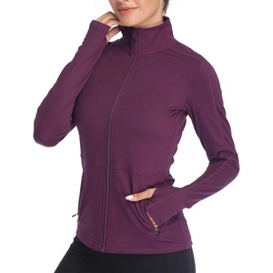 Veste de sport pour femme à manches longues avec fermeture éclair, coupe-vent, col montant, couleur unie, respirante, idéale pour le yoga et le fitness - Product Image 3
