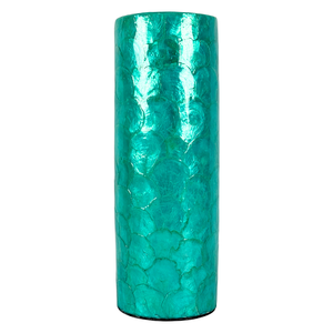 Vase en incrustation de Capiz en céramique turquoise fait à la main Art déco finition brillante motif de coquille décorative pour la décoration intérieure de la maison de mariage - Product Image 1