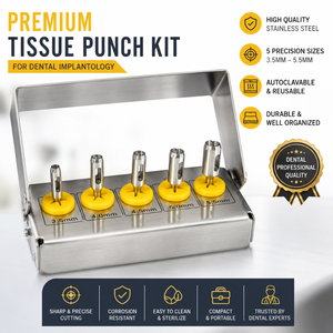 Kit de 5 Piezas para Perforación de Tejido en Implantes Dentales, Instrumentos Cortos y Largos para Manejo de Tejido Blando, Totalmente Autoclavables y Reutilizables - Product Image 2