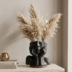 AG Elements - Jarrón Decorativo de Cerámica Negra Abstracta Moderna, Macetero con Forma de Cabeza Escultural, Hecho a Mano, Ecológico, Brillante, para Bodas - Product Image 5