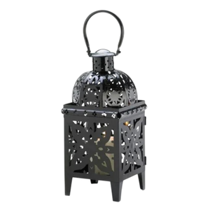 Wholesale Modern Black Iron Moroccan Style Hanging <b>Candle</b> <b>Lantern</b> <b>Holder</b> With Intricate Floral Cutouts For Home And Garden Decor - Product Image 1