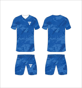 Custom Sublimated Blue Camouflage <b>Soccer</b> Jersey Set for Men V-Neck Short Sleeve Quick Dry Athletic Fit - Product Image 1