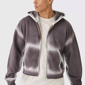 Sweat-shirts à capuche zippés pour hommes en coton 100 % respirant, effet délavé, dernière mode, pour un style streetwear. - Product Image 1