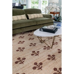 Tapis de salon écologique style ferme, nettoyage facile, à poils ras, motif floral, en jute, rectangulaire 5x8 pieds, tissage plat - Product Image 2