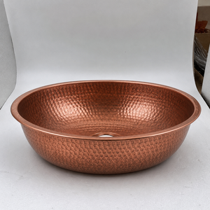 Handmade Hammered <b>Round</b> Copper Vessel Sink Bathroom Wash <b>Basin</b> Counter Top Vanity Sink Wholesale OEM Manufacturer - Product Image 2