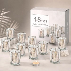 Aqdus Saleem Mercury Glass Votive <b>Candle</b> Holders <b>Bulk</b> Wholesale-36 Pack Silver Handmade Oval - Product Image 2