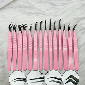 Pince à épiler pour cils RMI, produit classé parmi les meilleurs, avec pointe en plasma noir et revêtement en poudre rose, ensemble de pinces à épiler avec poignée diamantée - Product Image 1