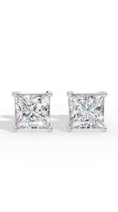 Boucles d'oreilles de luxe en or 10K avec diamant de laboratoire certifié, taille princesse, solitaire à quatre griffes, style panier - Product Image 5