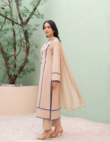 Robe longue beige en coton avec bordure bleue pour femme, style décontracté Inde-Pakistan, coupe ample, toutes saisons