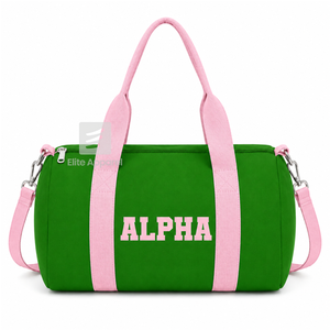 Custom Alpha Kapa Alpha Sorority Tote <b>bag</b> green and pink Embroidered Logo Daily Use Large Capacity Nylon polyester <b>duffel</b> <b>bag</b> - Product Image 1