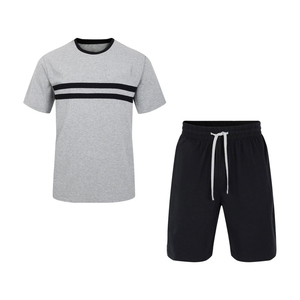 100% Cotton Summer <b>Twin</b> <b>Set</b> for Men Two Piece Short Sleeve Top & Shorts Customized Color Plus Size Breathable Quick Dry - Product Image 1