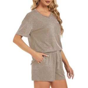 Ensemble short et t-shirt pour femme, tenue d'été, survêtement court, tendance estivale, logo personnalisé, ensemble deux pièces en coton uni - Product Image 6
