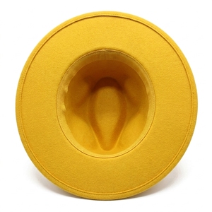Chapeau à large bord jaune avec logo personnalisé, en laine, unisexe, décontracté, printemps-été, mode adulte - Product Image 3