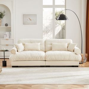 Grande Divano Moderno a Due Posti in Velluto con Braccioli Imbottiti e Cuscini Decorativi per il Soggiorno - Product Image 3