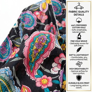 ชุดคลุมกิโมโนผ้าฝ้ายลายดอกไม้สีดำสำหรับผู้หญิง แขนยาว คอวี ชุดคลุมอาบน้ำยาวสำหรับพักผ่อน สปา และรีสอร์ท - Product Image 6