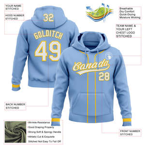 Custom <b>Light</b> Blue Hoodie Men's Personalized <b>Name</b> Number Sport Casual Wear Autumn Knitted Sweatshirt with Pocket - Product Image 5