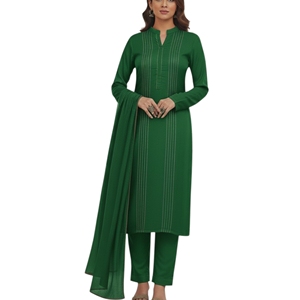 Salwar Kameez de Algodón Verde para Mujer, Estilo Tradicional, Largo hasta el Tobillo, Ropa Casual Lista para Usar, Conjunto de 3 Piezas, Estilo India Pakistán - Product Image 3