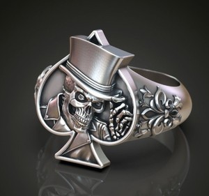 Anillo de Plata de Ley 925 con Diseño de Sombrero de Calavera y Juego de Cartas, Joyería de Fiesta para Hombres y Mujeres, Diseño Atrevido - Product Image 3