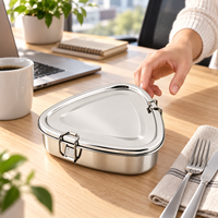 Boîte à lunch triangulaire en acier inoxydable, conteneur alimentaire en métal à couche unique avec couvercle verrouillable pour la préparation quotidienne des repas