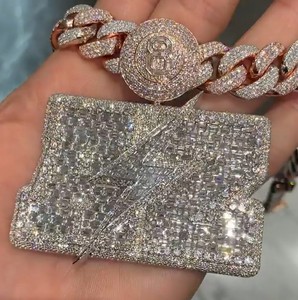 Colgante Rectangular Personalizado con Logotipo de Rayo, Estilo Hip Hop, con Micro Pavé de Moissanita, Plata de Ley 925, Bañado en Rodio, Certificado GRA - Product Image 2
