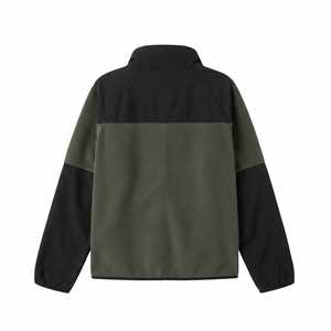 Chaqueta Varsity Unisex Verde Oliva con Bloques de Color Negro en la Parte Delantera, Cuello Redondo, Cierre de Cremallera, Estilo Casual, Resistente al Viento, Ropa de Calle para Invierno - Product Image 2
