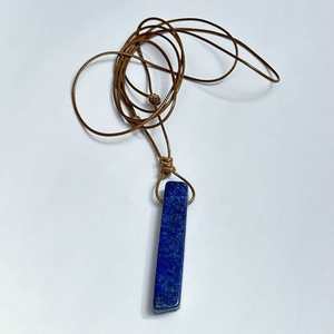 Natural Lapis Lazuli Crystal Pendant Necklace with Adjustable <b>Rope</b> <b>Chain</b> for Men - Product Image 5