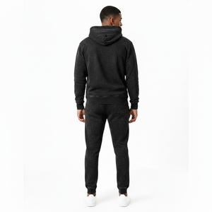 Custom Logo Black Acid Wash Tracksuit <b>Men</b> Heavyweight Fleece Hoodie and <b>Jogger</b> Set Streetwear Premium Vintage Black Acid Wash - Product Image 2