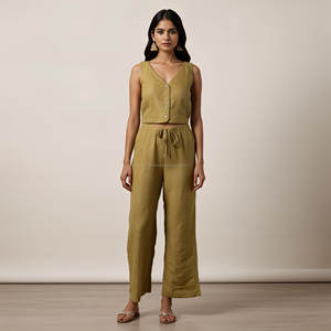 Stylish <b>linen</b> dress set with <b>white</b> <b>linen</b> <b>shirt</b> cotton <b>linen</b> pants perfect for office and casual wear made of pure fabric - Product Image 3