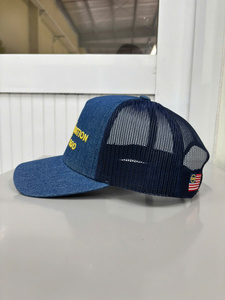 Customizable Embroidery 5 Panel Middle Profile Breathable <b>Navy</b> Mesh Back Denim Trucker <b>Hat</b> for Adults Vietnam Made Casual Wear - Product Image 3