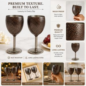 Ensemble de 2 gobelets à vin de luxe faits à la main en acier inoxydable, anti-fuite, résistants aux chocs, design rond, pour les fêtes - Product Image 5