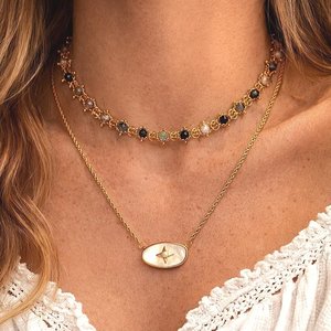 Collier superposé en argent sterling 925 plaqué or 14 carats avec perles multicolores et pendentif étoile en nacre - Product Image 4