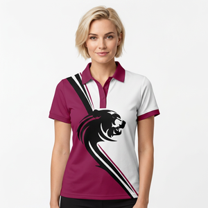 <b>Men's</b> Short Sleeve Polo Shirt With Panther Print Maroon White Color Block Regular Fit Casual Knitted Polyester - Product Image 5