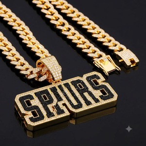 Collier pendentif numéro Hip Hop pour homme Luxira Jewels, plaqué or 18 carats, chaîne à maillons avec pierres naturelles et zircon cubique serti pavé - Product Image 1