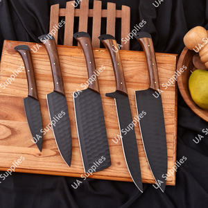 Juego de Cuchillos de Chef Profesionales Hechos a Mano de Acero Inoxidable con Recubrimiento de Polvo Negro, Mango Ergonómico de Madera de Palisandro Natural, Afilado Extremo, OEM/OBM, MOQ Bajo - Product Image 5
