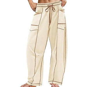 Women Soft Fabric Cargo Pants Wide Leg Sweatpants High Waist <b>Drawstring</b> Casual Loose Fit Streetwear - Product Image 1